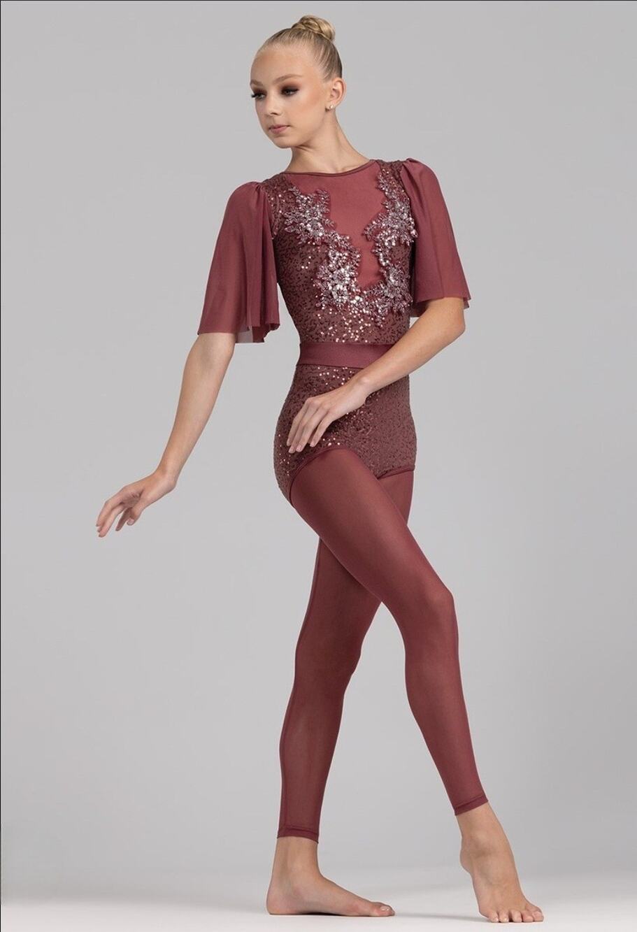 Weissman Falling In Love Elite Dancewear Unitard Purple Flutter Sleeve Size MA